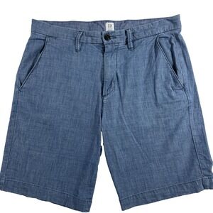 Gap Chambray Chino Shorts‎ Men's 34 Flat Front Blue 9" Inseam Cotton Blend